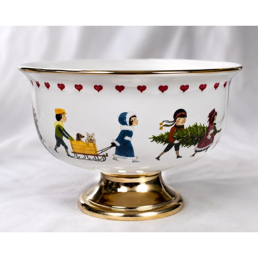 Charles Wysocki Christmas Love 2000 Pedestal Compote Bowl Teleflora Holiday VTG